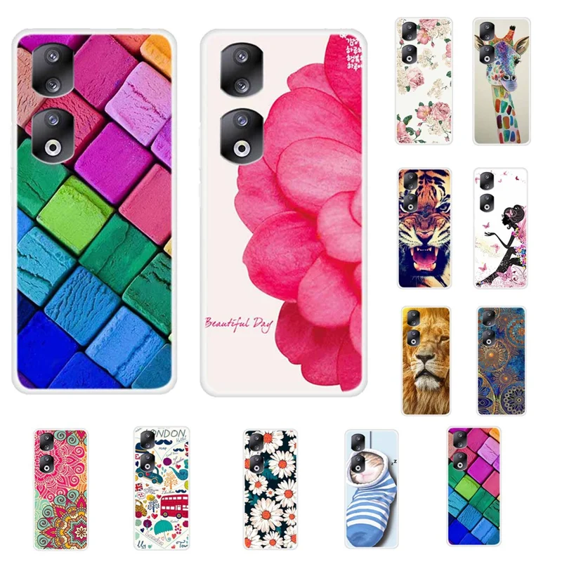 For Honor 90 Pro Phone Case Pattern Printing Shockproof TPU Mobile Phone Cover Case - Socks and Cat