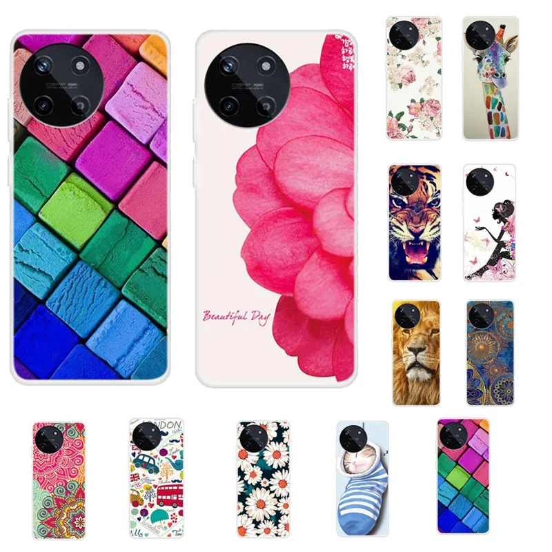 For Realme 11 4G (159.9x73.3x7.95mm) Case Pattern Printing TPU Mobile Phone Protective Cover Case - Pink Flower