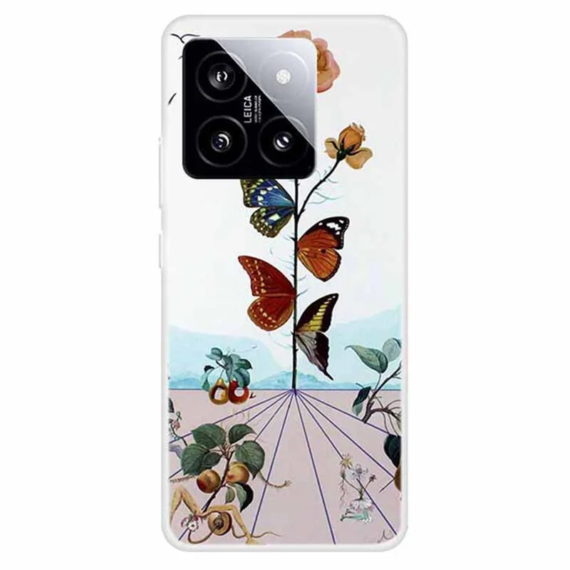 For Xiaomi 14 TPU Cover Pattern Printing Anti-scratch Mobile Phone Case Protector - Butterfly Flower