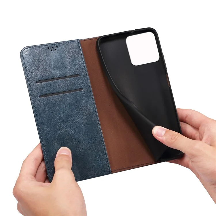 Para Xiaomi Redmi K70E 5G / Poco X6 Pro 5G Funda de Piel Tipo Cartera Textura de Caballo Loco Encerado - Azul