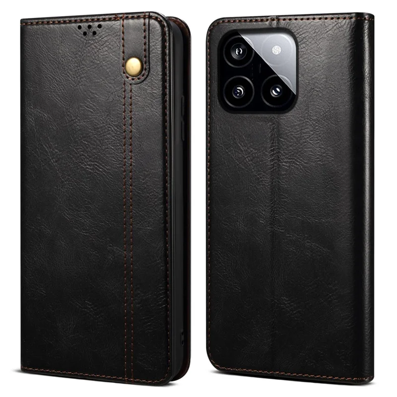For Xiaomi Poco F6 Pro 5G / Redmi K70 5G / K70 Pro 5G Leather Case Wallet Waxy Crazy Horse Texture Stand Cover - Black