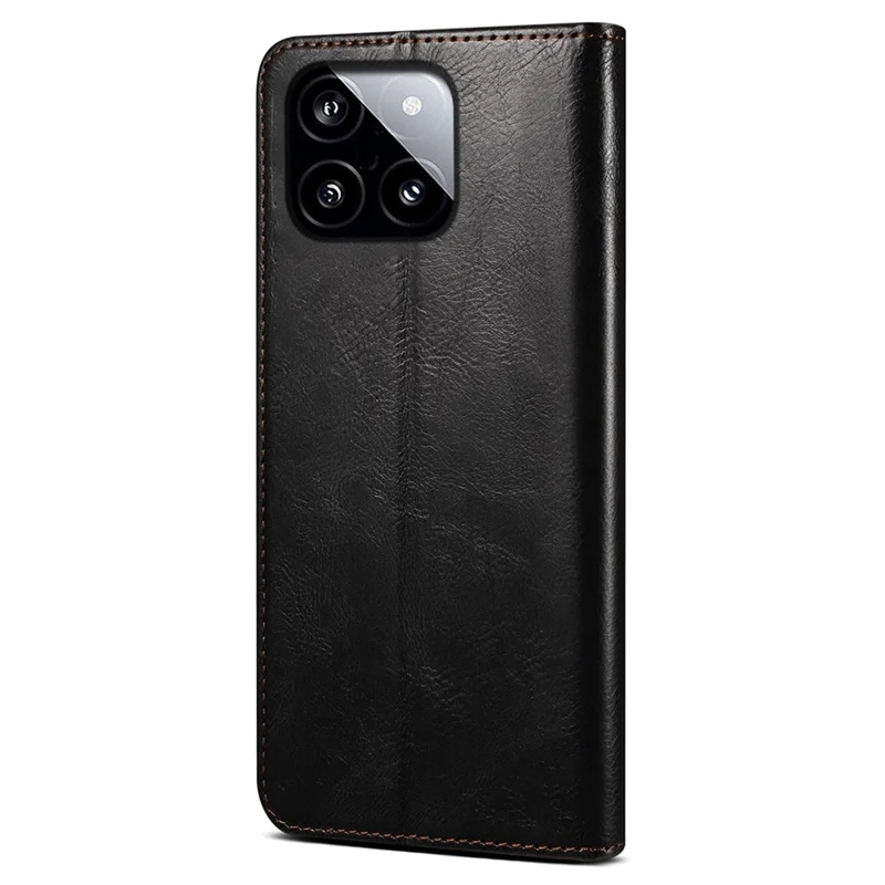 For Xiaomi Poco F6 Pro 5G / Redmi K70 5G / K70 Pro 5G Leather Case Wallet Waxy Crazy Horse Texture Stand Cover - Black