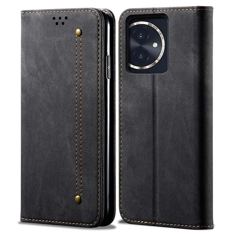 Per Honor 100 5G Custodia Portafoglio Tessuto di Jeans Texture in Pelle PU Cover Supporto - Nero