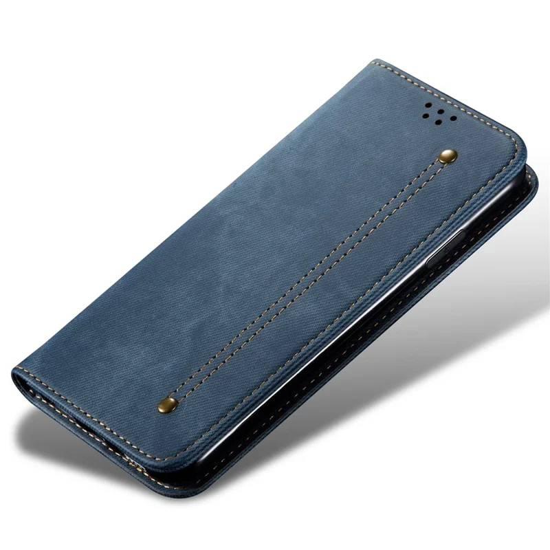For Honor 100 5G Case Wallet Jeans Cloth Texture PU Leather Phone Cover Stand - Blue