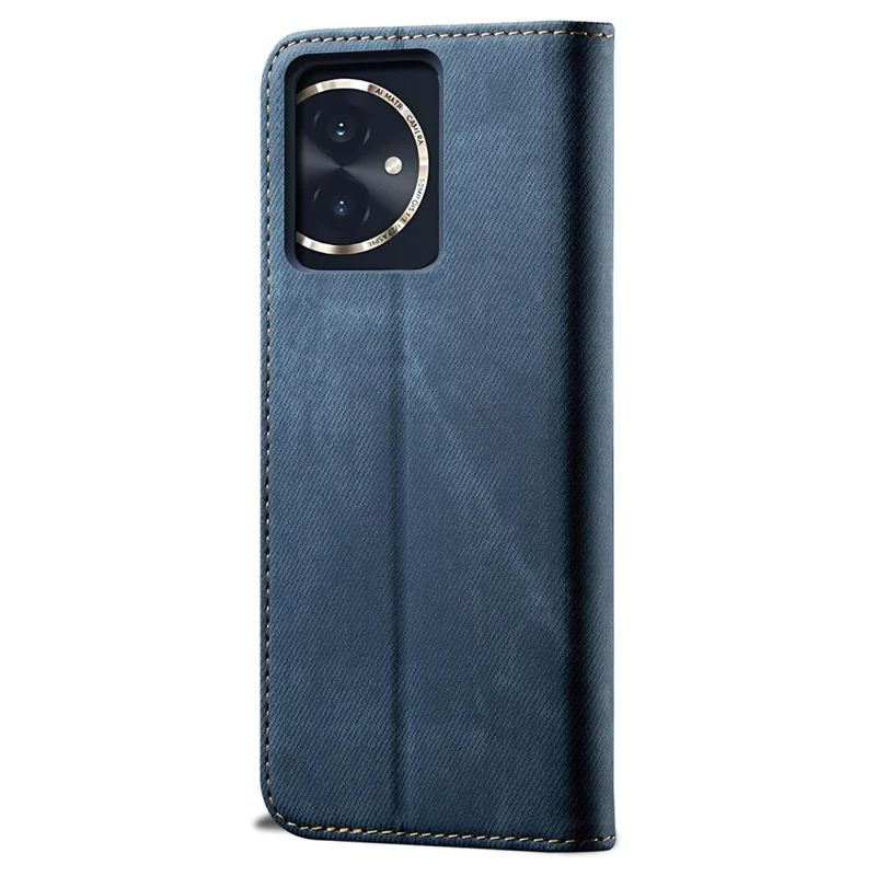 For Honor 100 5G Case Wallet Jeans Cloth Texture PU Leather Phone Cover Stand - Blue