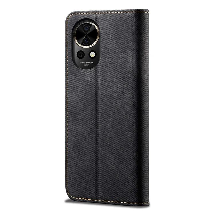 Pour Huawei nova 12 5G Étui avec portefeuille Texture en jean Cuir PU Housse de protection pour téléphone - Noir
