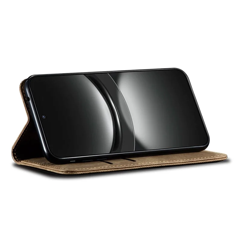 For Huawei nova 12 5G Case with Wallet Jeans Cloth Texture PU Leather Phone Cover Protector - Khaki