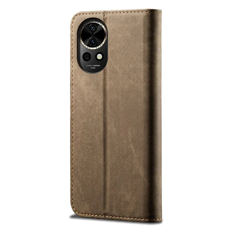For Huawei nova 12 5G Case with Wallet Jeans Cloth Texture PU Leather Phone Cover Protector - Khaki