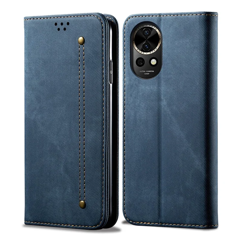For Huawei nova 12 5G Case with Wallet Jeans Cloth Texture PU Leather Phone Cover Protector - Blue