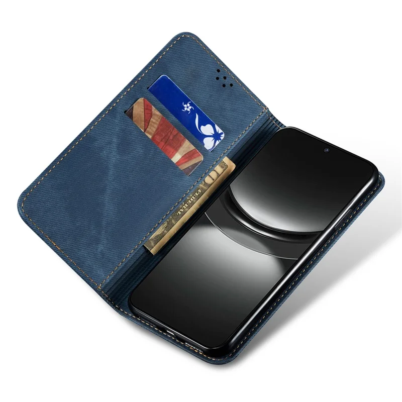 For Huawei nova 12 5G Case with Wallet Jeans Cloth Texture PU Leather Phone Cover Protector - Blue
