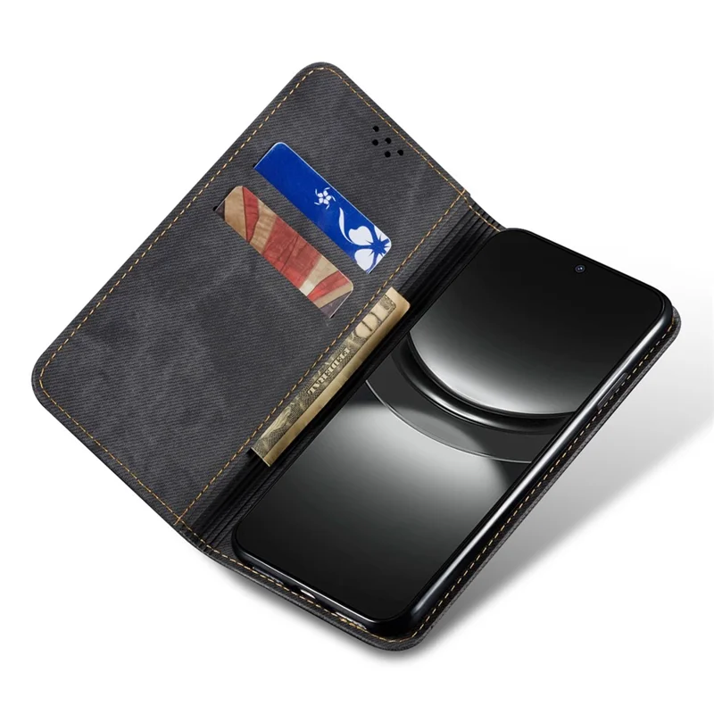 For Huawei nova 12 Pro 5G / nova 12 Ultra 5G Case with Card Holder Wallet Jeans Cloth Texture PU Leather Stand Cover - Black