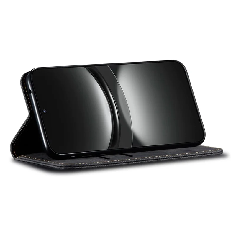 For Huawei nova 12 Pro 5G / nova 12 Ultra 5G Case with Card Holder Wallet Jeans Cloth Texture PU Leather Stand Cover - Black