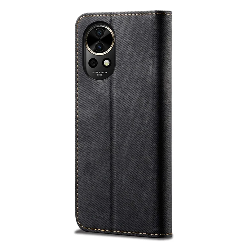For Huawei nova 12 Pro 5G / nova 12 Ultra 5G Case with Card Holder Wallet Jeans Cloth Texture PU Leather Stand Cover - Black