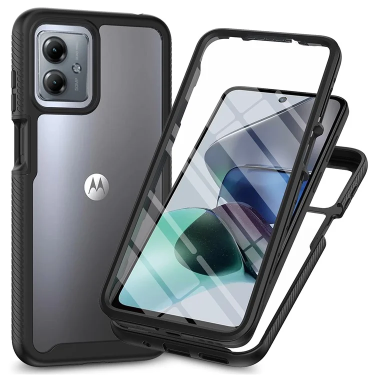 For Motorola Moto G14 4G Phone Case PC+TPU Protective Cover with Screen Protector - Black
