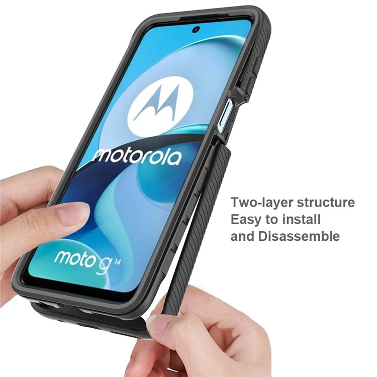For Motorola Moto G14 4G Phone Case PC+TPU Protective Cover with Screen Protector - Black