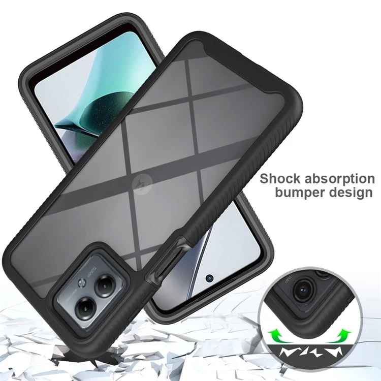 For Motorola Moto G14 4G Phone Case PC+TPU Protective Cover with Screen Protector - Black