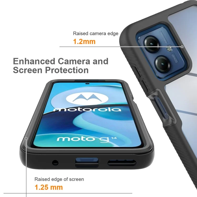 For Motorola Moto G14 4G Phone Case PC+TPU Protective Cover with Screen Protector - Black