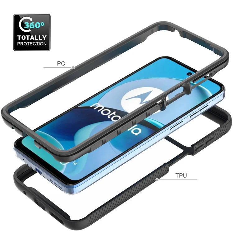 For Motorola Moto G14 4G Phone Case PC+TPU Protective Cover with Screen Protector - Black