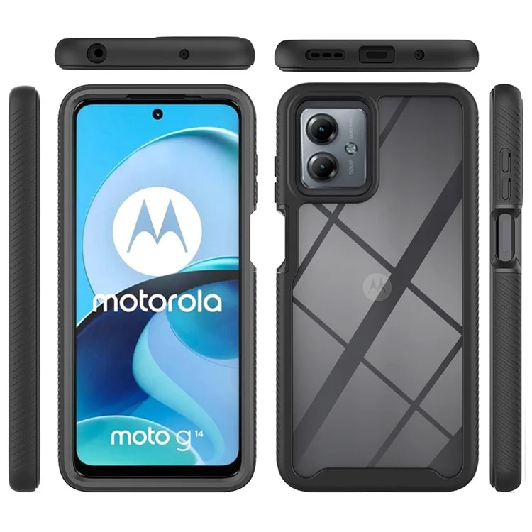 For Motorola Moto G14 4G Phone Case PC+TPU Protective Cover with Screen Protector - Black