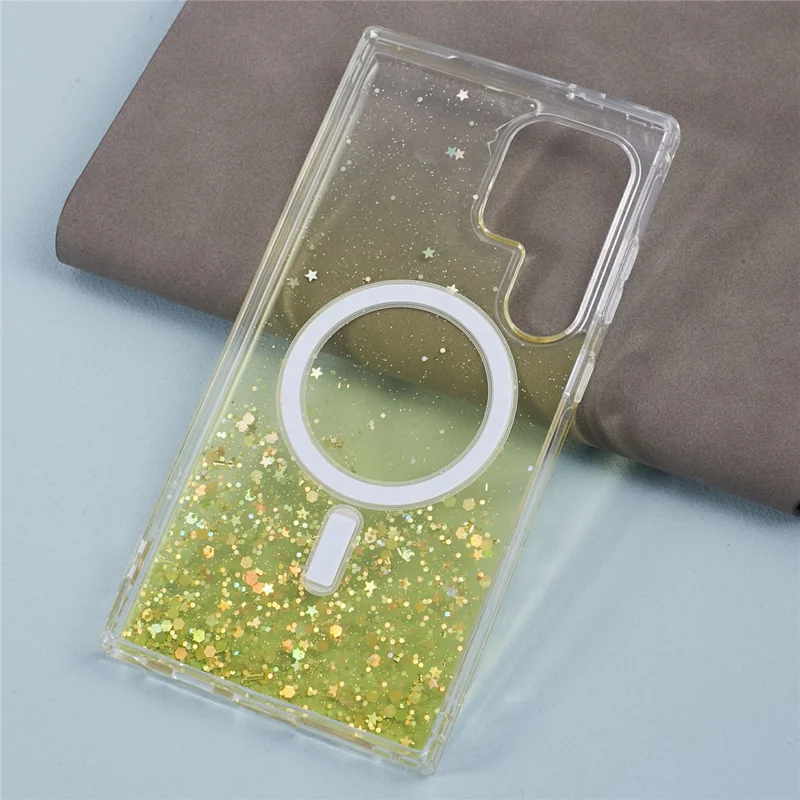 Série JTW pour Samsung Galaxy S24 Ultra Coque de téléphone magnétique Slim-Fit Epoxy TPU+Coque en acrylique - Jaune