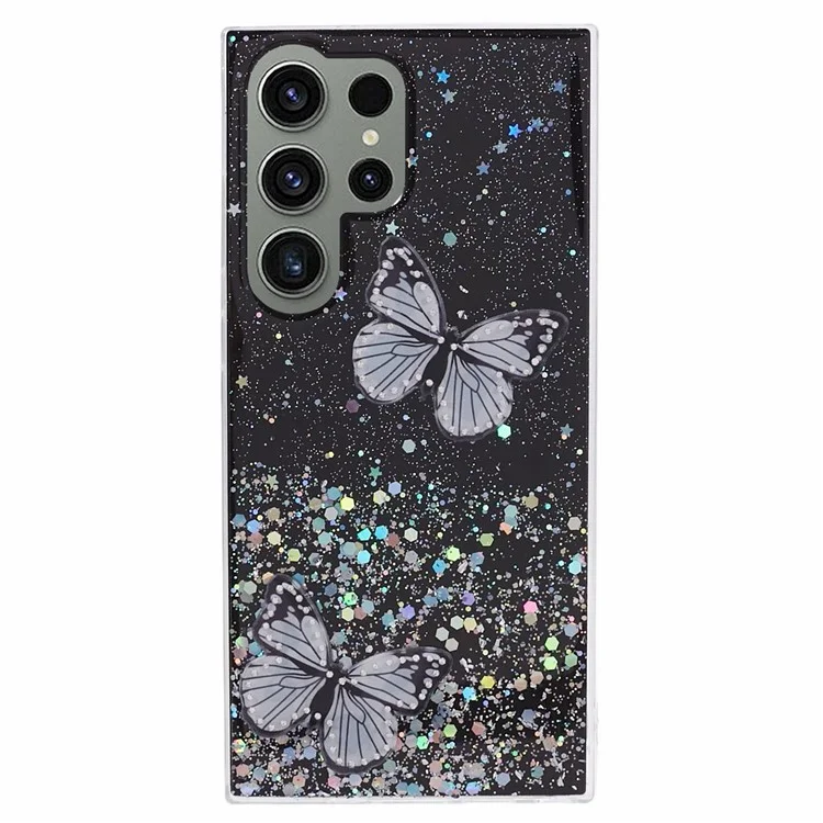 Série AW pour étui Samsung Galaxy S23 Ultra Case TPU+PVC Epoxy Back Cover avec grand trou pour objectif arrière - Noir