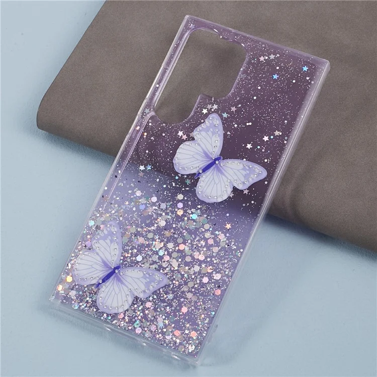 AW-Serie für Samsung Galaxy S24 Ultra TPU+PVC-Hülle Sparkle Epoxy Big Rear Lens Hole Phone Back Shell - Lila