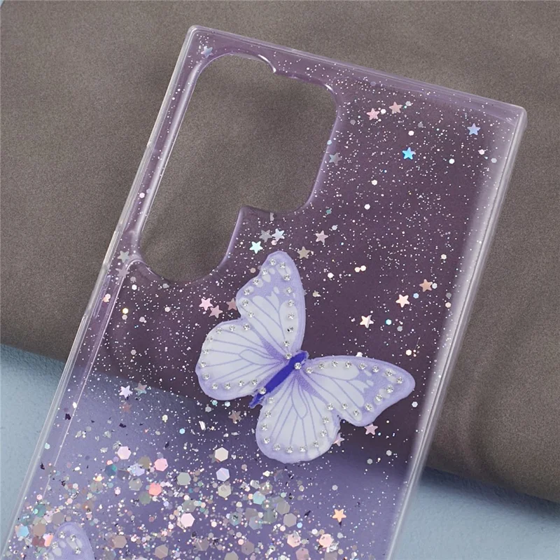 AW-Serie für Samsung Galaxy S24 Ultra TPU+PVC-Hülle Sparkle Epoxy Big Rear Lens Hole Phone Back Shell - Lila