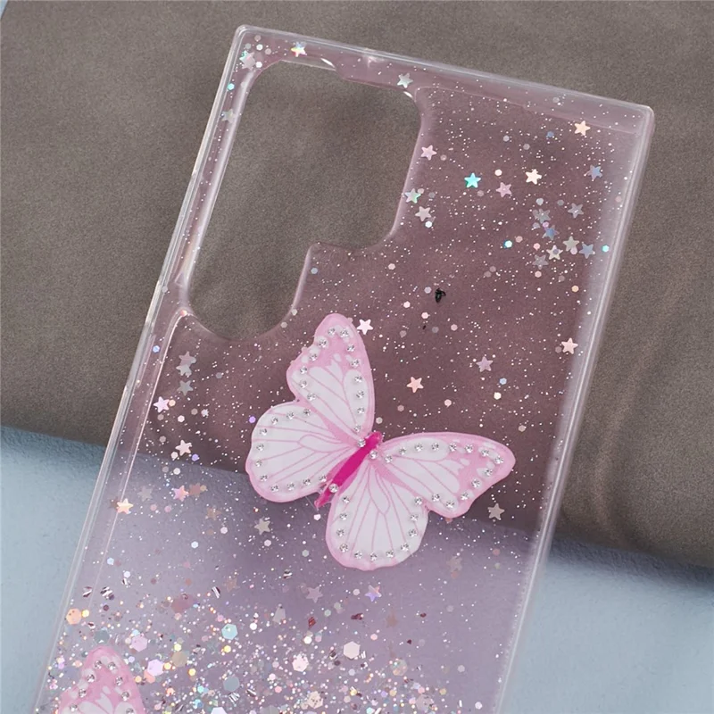 AW Series For Samsung Galaxy S24 Ultra TPU+PVC Case Sparkle Epoxy Big Rear Lens Hole Phone Back Shell - Pink