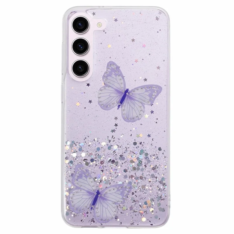 AW-Serie für Samsung Galaxy S23 Sparkle Epoxy Case TPU+PVC Großes Rücklinsenhalter-Schutzhülle - Lila
