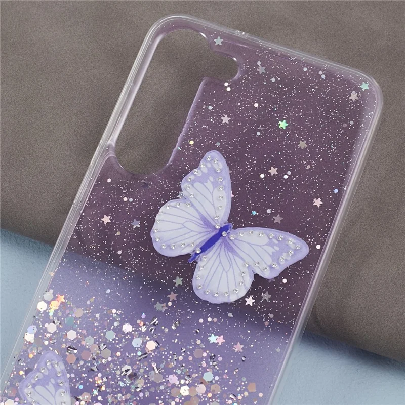 AW-Serie für Samsung Galaxy S23 Sparkle Epoxy Case TPU+PVC Großes Rücklinsenhalter-Schutzhülle - Lila