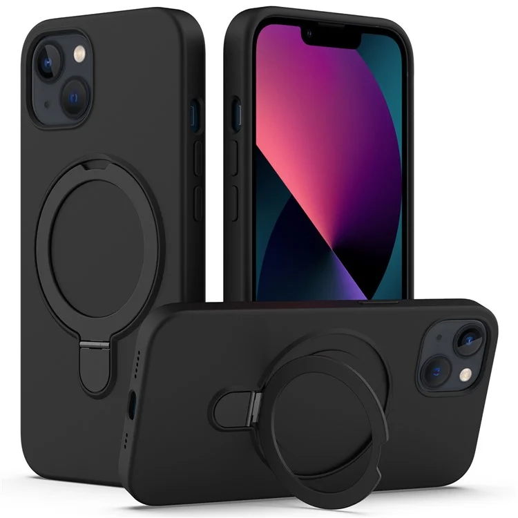 For iPhone 13 Case PC + Silicone Kickstand Magnetic Phone Cover - Black