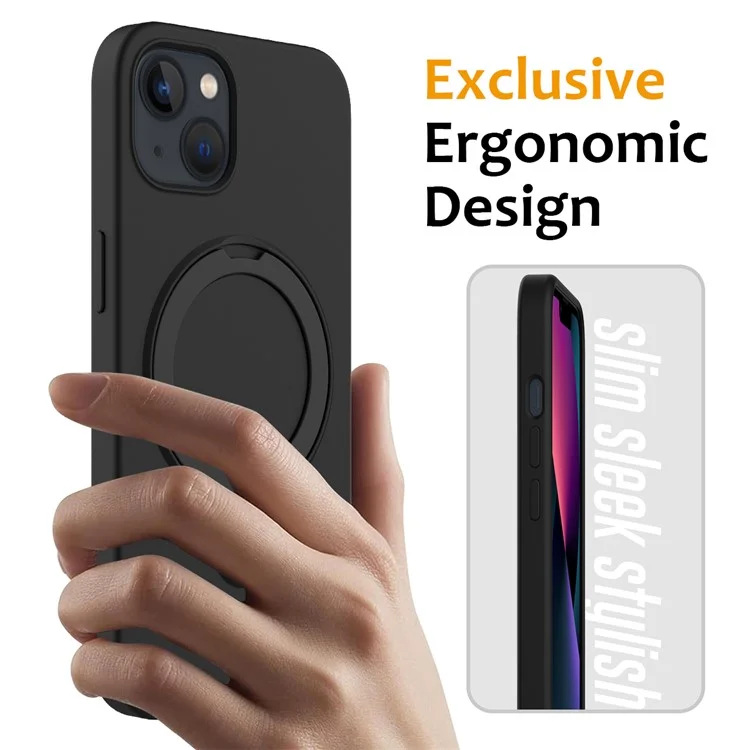 For iPhone 13 Case PC + Silicone Kickstand Magnetic Phone Cover - Black