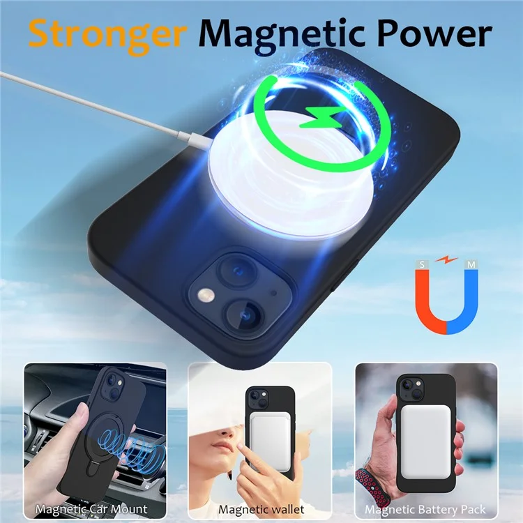 For iPhone 13 Case PC + Silicone Kickstand Magnetic Phone Cover - Black