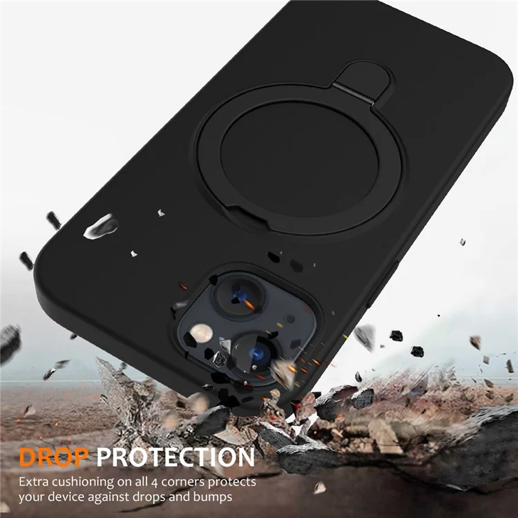 For iPhone 13 Case PC + Silicone Kickstand Magnetic Phone Cover - Black