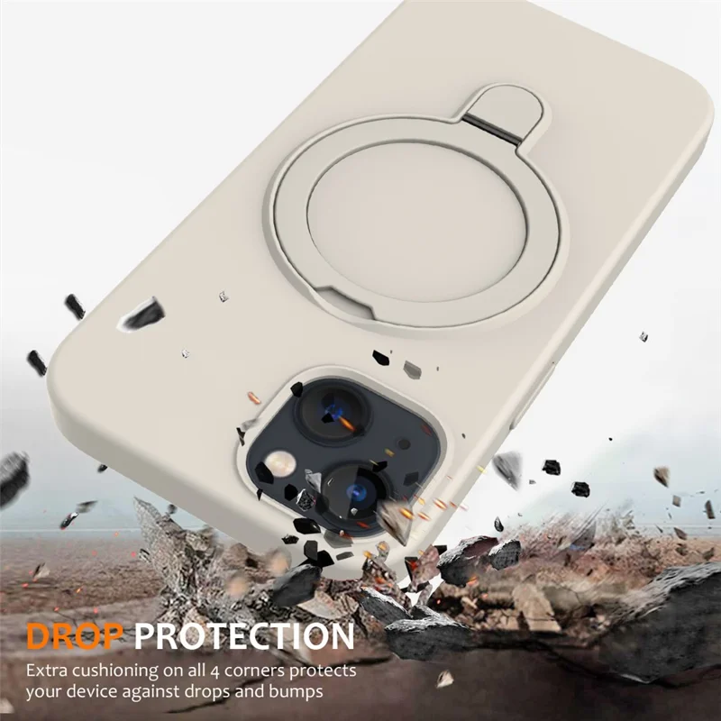 For iPhone 13 Case PC + Silicone Kickstand Magnetic Phone Cover - Antique White