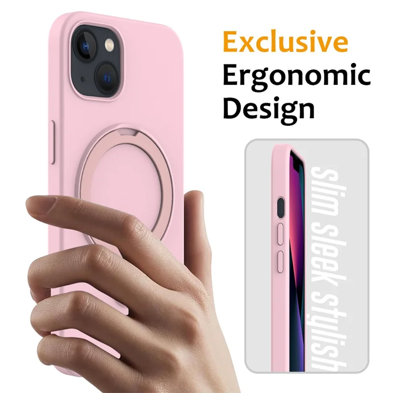 For iPhone 13 Case PC + Silicone Kickstand Magnetic Phone Cover - Grey Pink