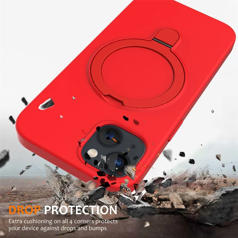 For iPhone 15 Magnetic Phone Case Ring Holder Kickstand Back Cover - Red