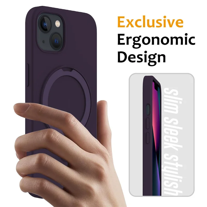 For iPhone 15 Magnetic Phone Case Ring Holder Kickstand Back Cover - Dark Purple