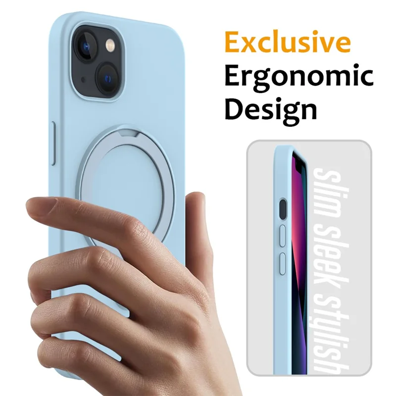 For iPhone 15 Magnetic Phone Case Ring Holder Kickstand Back Cover - Sky Blue