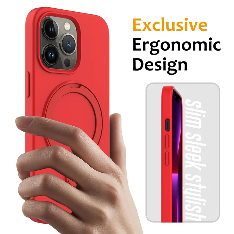 For iPhone 13 Pro Max Magnetic Case Ring Kickstand PC + Silicone Phone Cover - Red