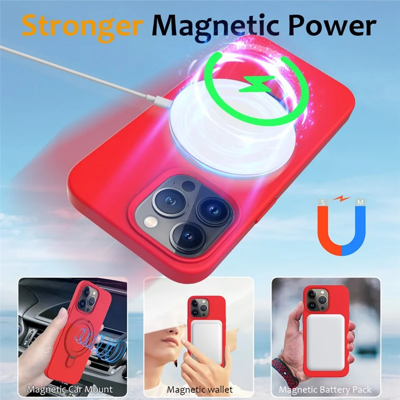For iPhone 13 Pro Max Magnetic Case Ring Kickstand PC + Silicone Phone Cover - Red