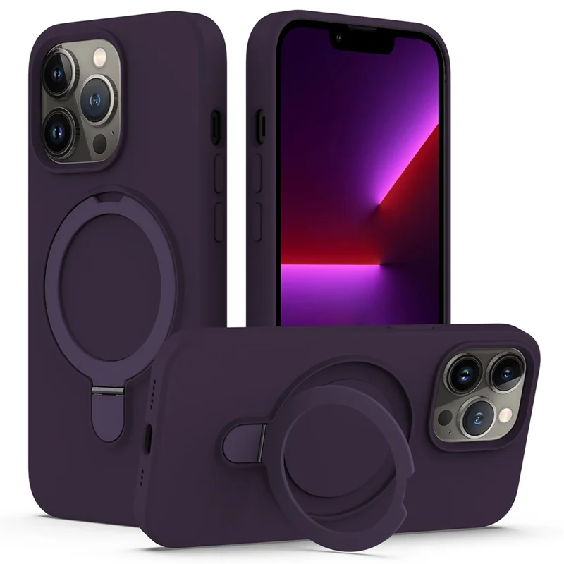 For iPhone 13 Pro Max Magnetic Case Ring Kickstand PC + Silicone Phone Cover - Dark Purple