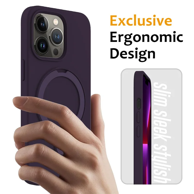For iPhone 13 Pro Max Magnetic Case Ring Kickstand PC + Silicone Phone Cover - Dark Purple
