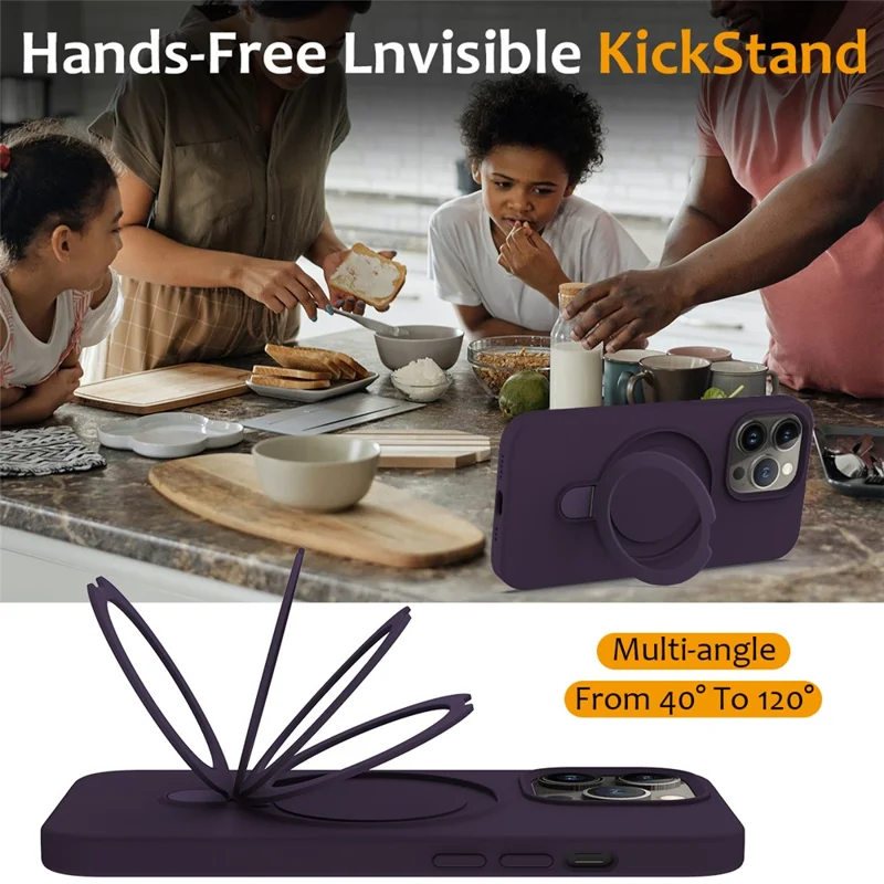 For iPhone 13 Pro Max Magnetic Case Ring Kickstand PC + Silicone Phone Cover - Dark Purple