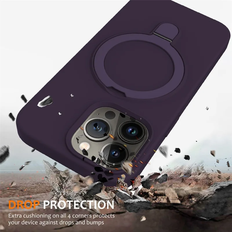 For iPhone 13 Pro Max Magnetic Case Ring Kickstand PC + Silicone Phone Cover - Dark Purple