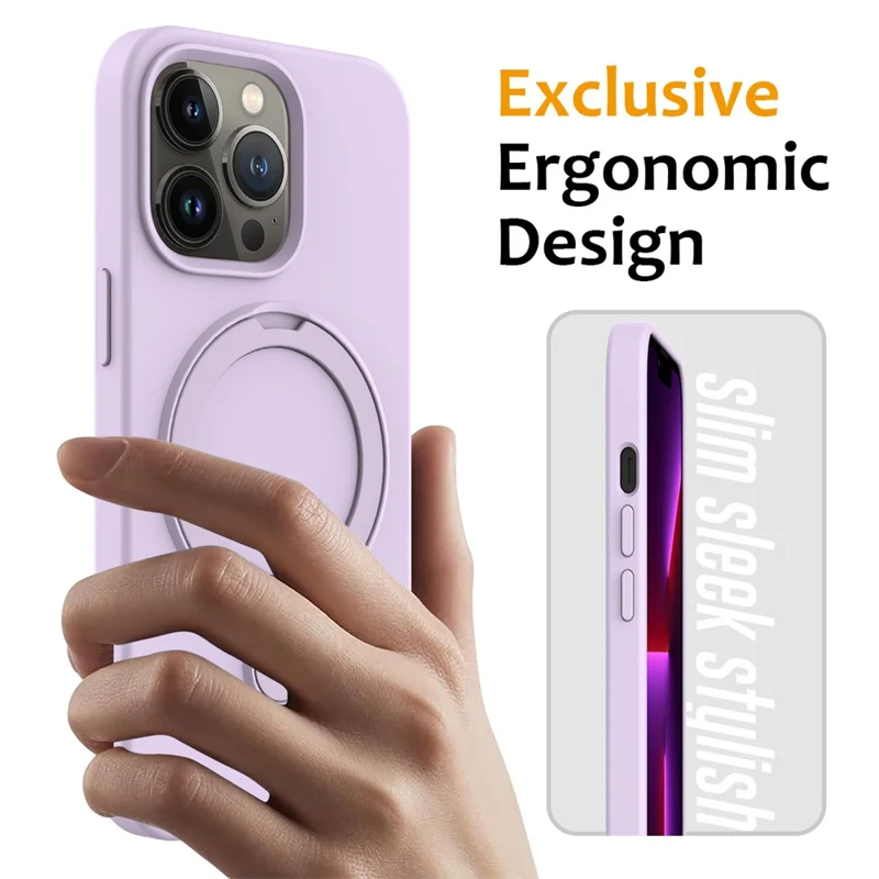 For iPhone 13 Pro Max Magnetic Case Ring Kickstand PC + Silicone Phone Cover - Purple