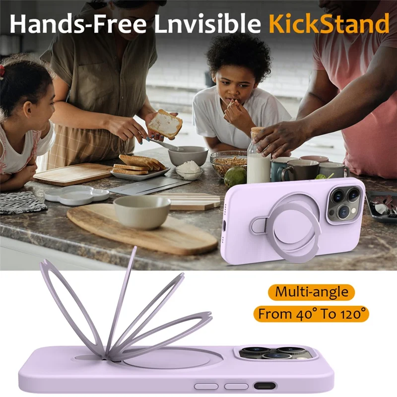 For iPhone 13 Pro Max Magnetic Case Ring Kickstand PC + Silicone Phone Cover - Purple