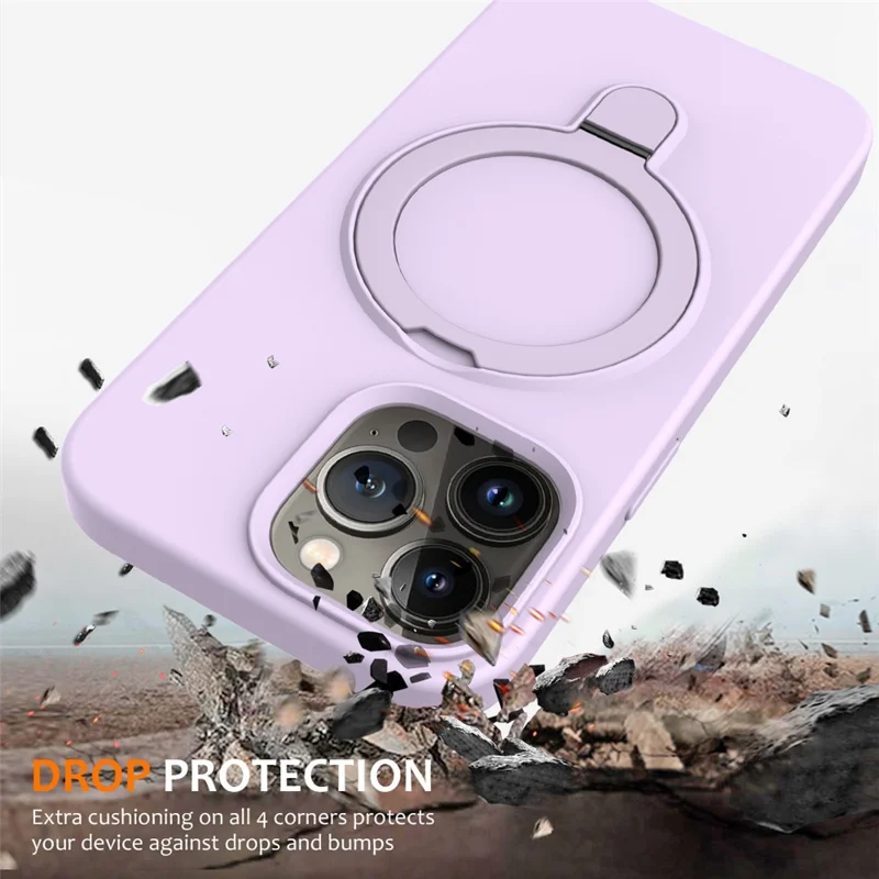 For iPhone 13 Pro Max Magnetic Case Ring Kickstand PC + Silicone Phone Cover - Purple
