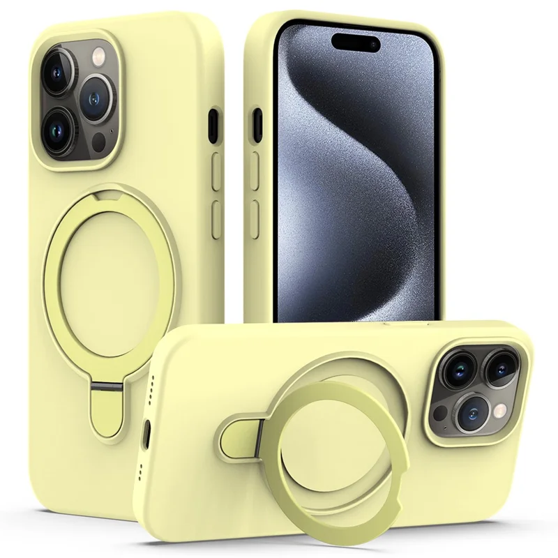 For iPhone 15 Pro Magnetic Case Ring Kickstand Anti-drop Phone Cover - Yellow