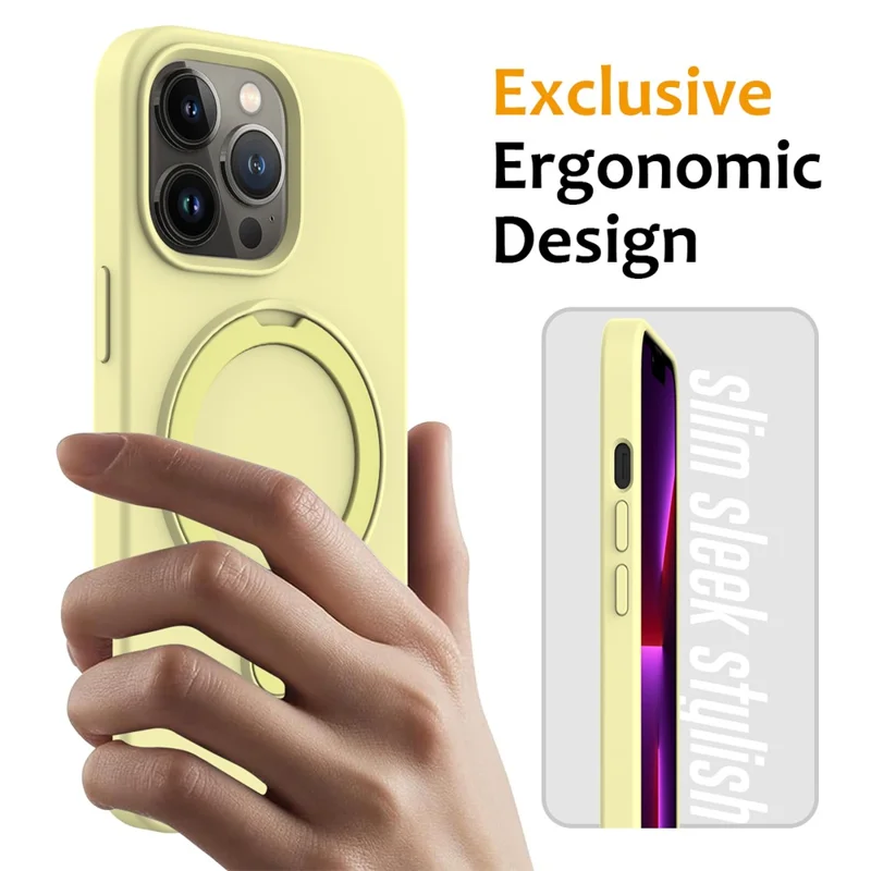 For iPhone 15 Pro Magnetic Case Ring Kickstand Anti-drop Phone Cover - Yellow